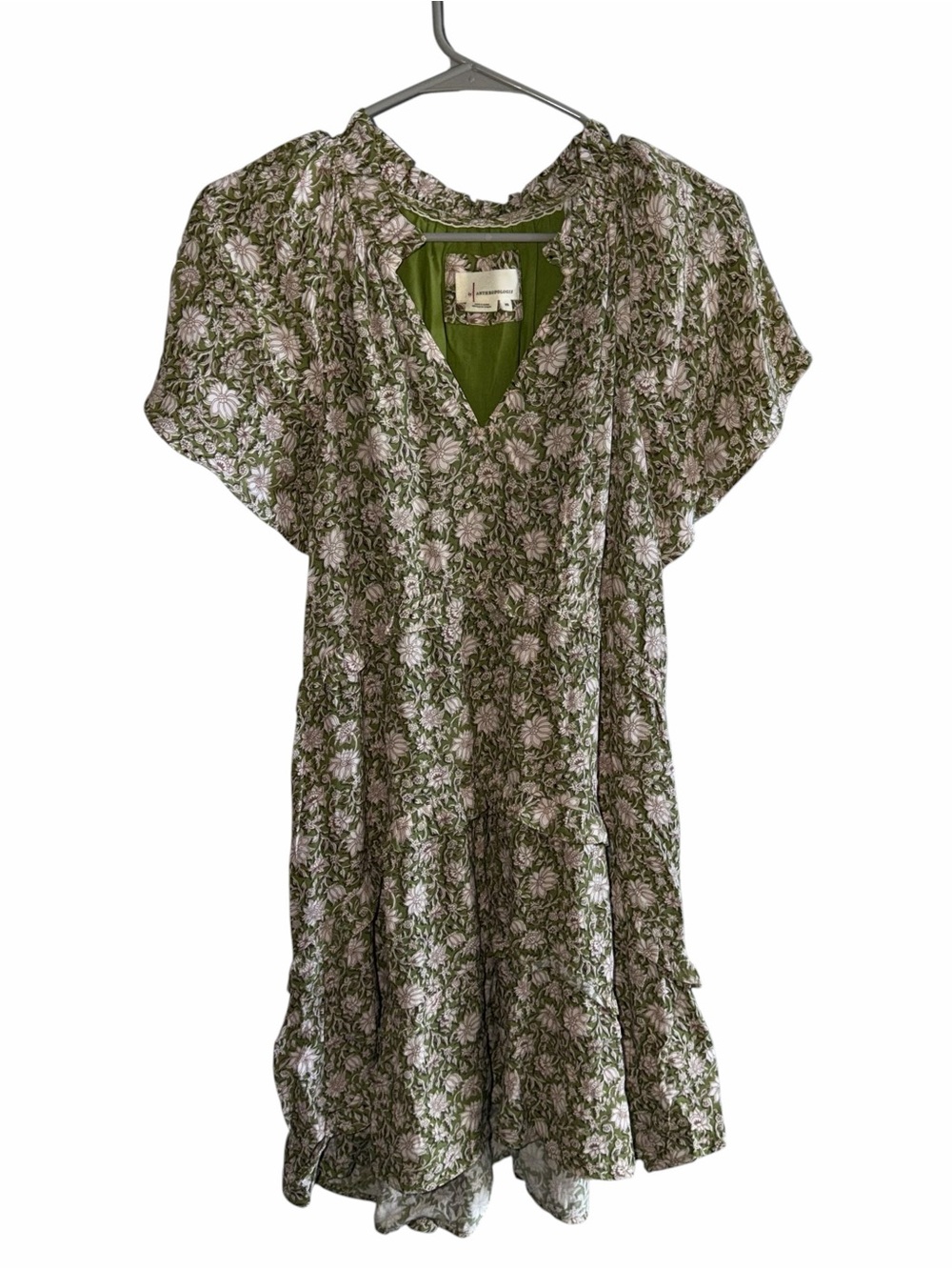 by Anthropologie Robin Tiered Mini Dress in Moss Floral Women’s XS - Picture 2 of 8